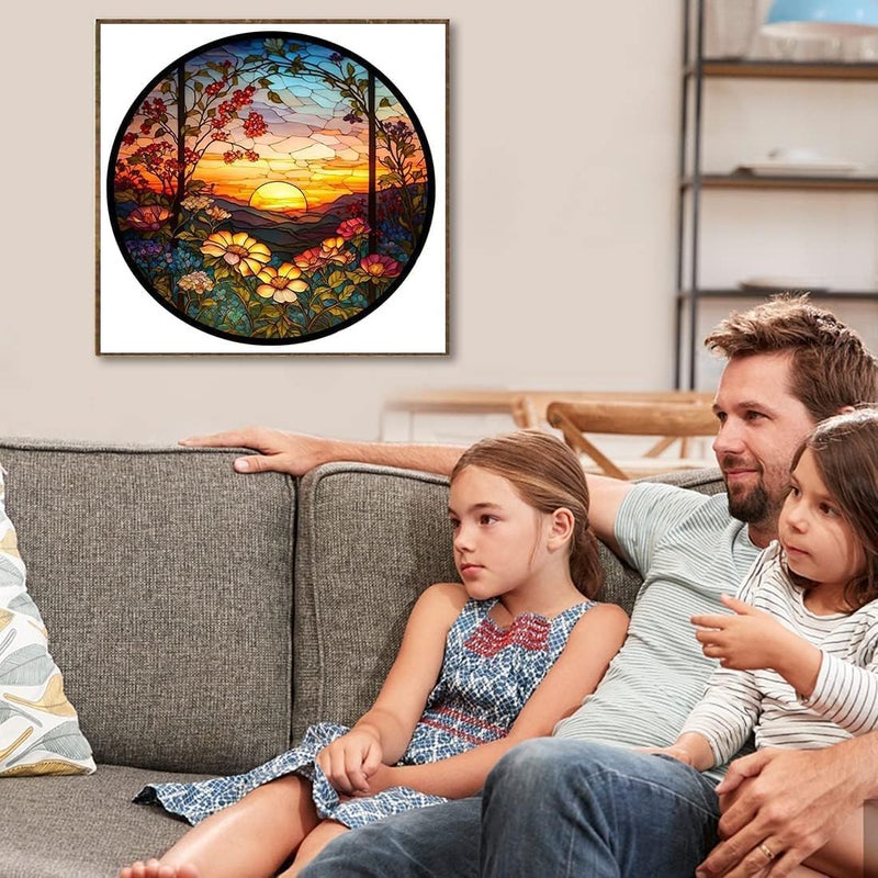 Tiwabb Stamped Cross Stitch Kits - Flower Mountain Sun Landscape Counted Cross Stitch Kits for Beginners Adults,11 CT Patterns Dimensions Embroidery Kits Arts Craft Kits 13.8 x 13.8inch - Image 2
